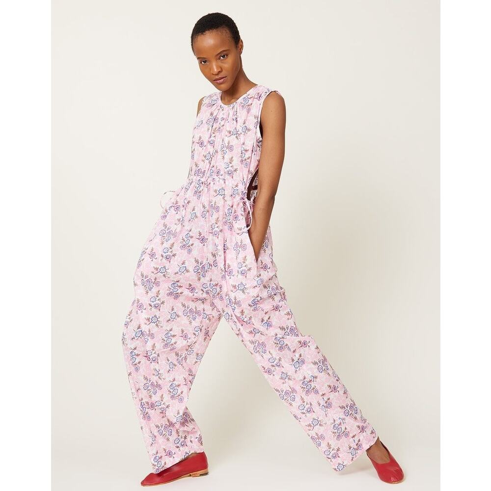 Pink Floral Sleeveless Jumpsuit